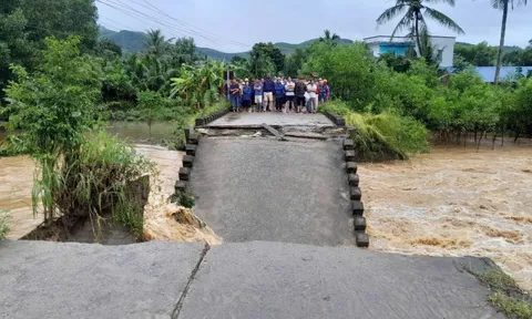 Quảng Ngãi mưa lớn, lũ lên: Một cây cầu bị sập, người đi xe máy rơi xuống sông