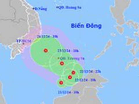 Áp thấp nhiệt đới hướng về quần đảo Trường Sa, Trung Trung Bộ và Nam Trung Bộ sắp hứng mưa