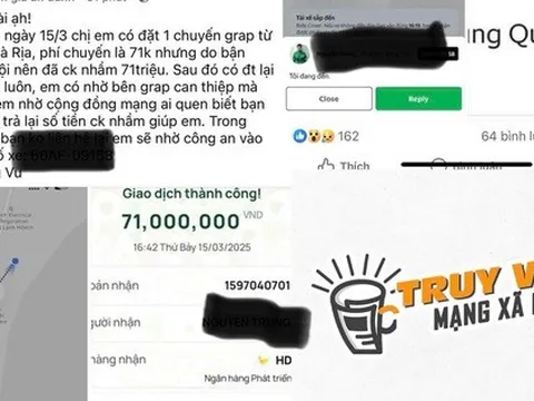 Đi Grab 71.000 đồng, hành khách chuyển nhầm thành 71 triệu đồng