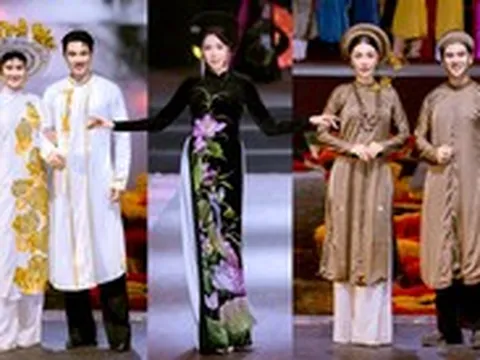 Việt Hùng 'trẻ hóa' áo dài ngũ thân, Lan Vy tôn vinh áo nhật bình