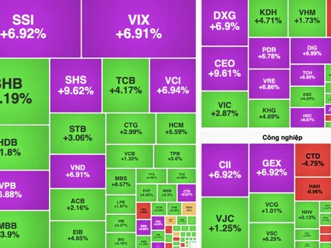 Chứng khoán như 'tàu lượn' với cú đảo chiều tăng vọt, loạt cổ phiếu 'tím trần'